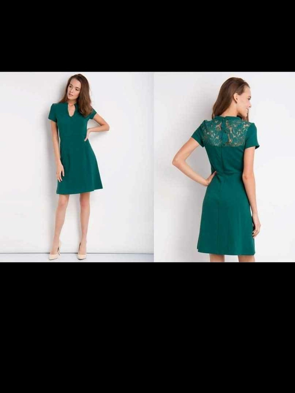 Lace-Back Short A-Line Dress in Teal Green